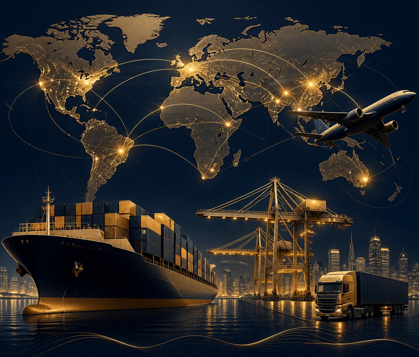 Global trade and supply chain illustration
